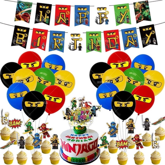 Ninjago Birthday Party Supplies and Decorations for Boys 8-14 Balloons Cake Topper Banner Cupcake Toppers Ninja Party Favors for Kids Girls