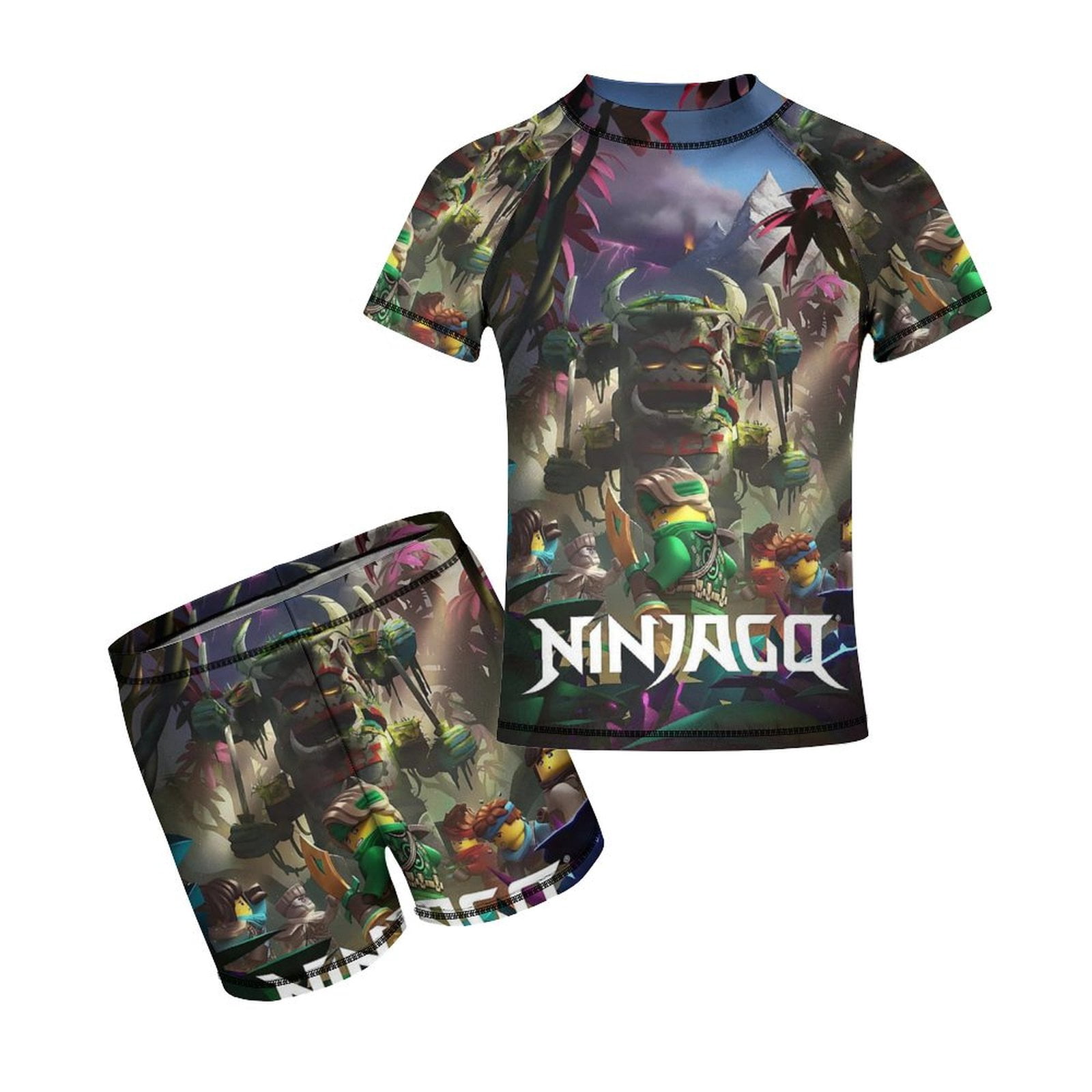 Ninjago Boys 2-Piece Swimsuit Set, Short Sleeve Rash Guard & Swim ...