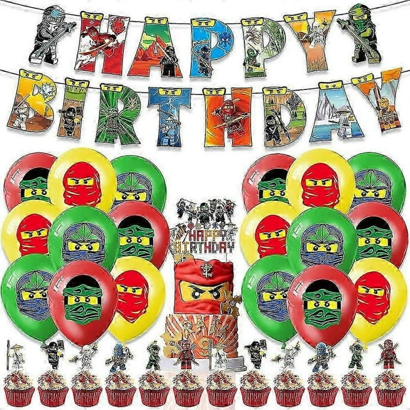Ninjago Theme Kids Boys Happy Birthday Party Decoration Supplies Balloons Banner Cupcake Cake Toppers Kit