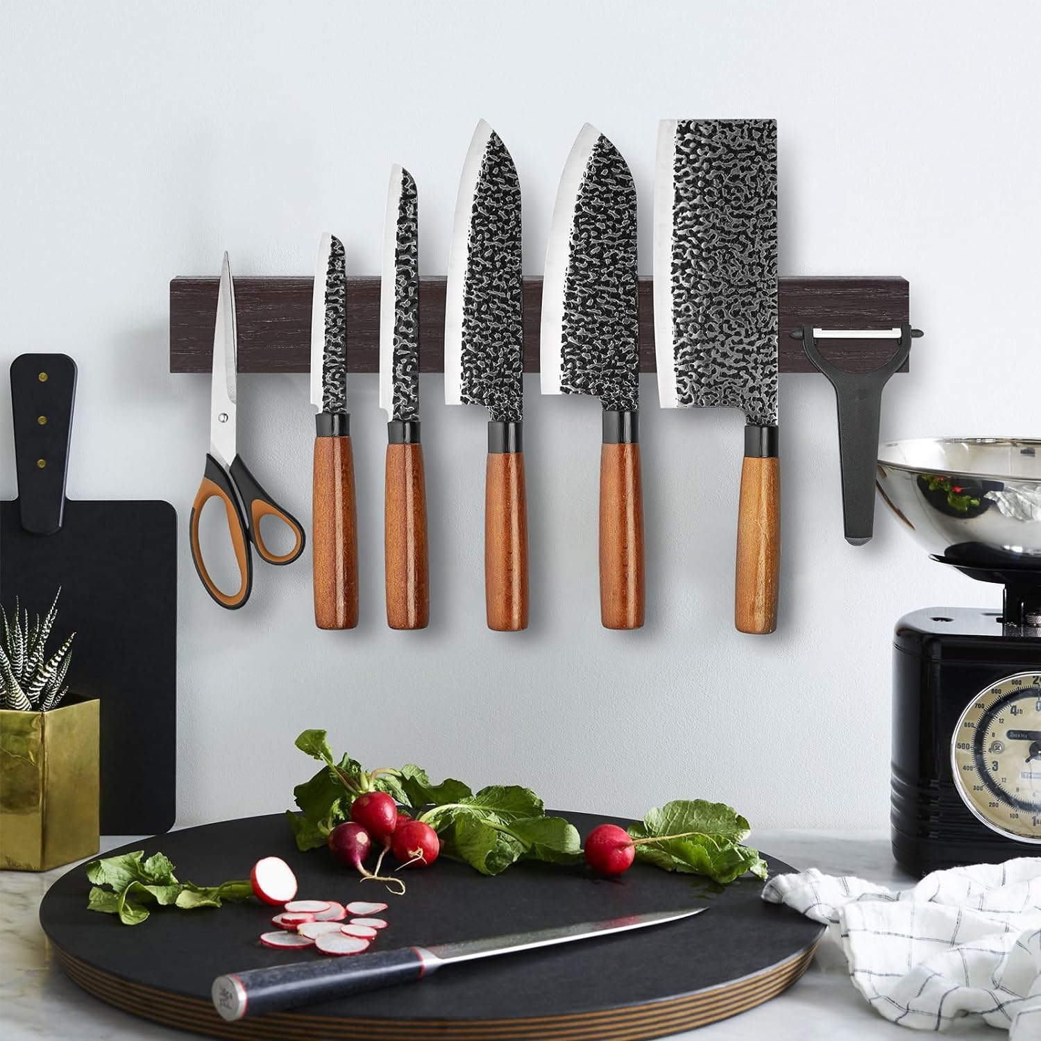 Ninonly 12 Inch Knife Holder for Wall, Powerful Acacia Wood