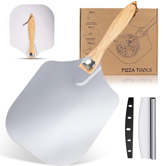 Ninonly 12" x 14" Aluminum Pizza Peel Pizza Paddle with Foldable Wood Handle