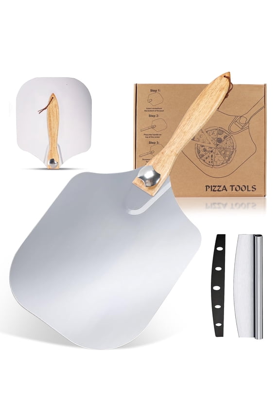 12" x 14" Aluminum Pizza Peel Pizza Paddle with Foldable Wood Handle