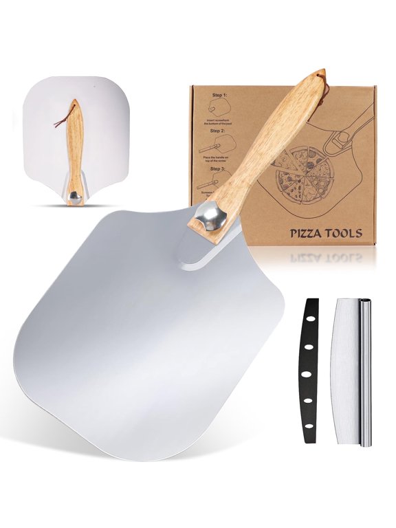 12" x 14" Aluminum Pizza Peel Pizza Paddle with Foldable Wood Handle