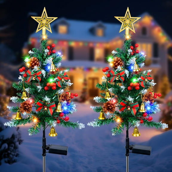Ninonly 2 Pack Solar Christmas Trees Lights, 33.5 Inch Solar Garden Lights, 8 Modes Solar Powered Christmas Star Topper Landscape Light, Waterproof Xmas Tree Yard Decor Outdoor for Pathway Lawn Patio