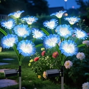 Ninonly 2Pack Morning Glory Solar Garden Lights, 8-Mode Solar Panel Outdoor Waterproof Flowers,for Yard Pathway Patio Lawn,Blue