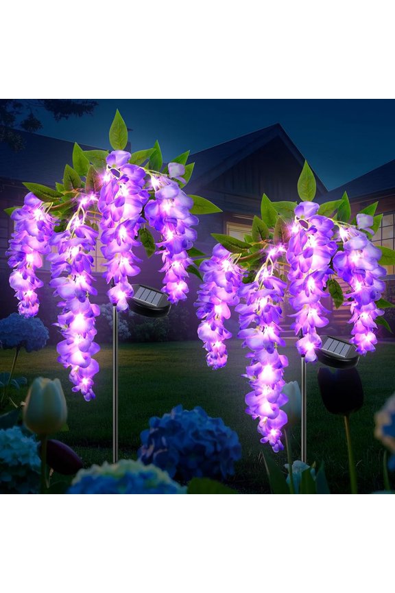 2 Pack Solar Garden Lights Outdoor, Solar Pathway Lights, Solar Wisteria Flowers Lights Purple
