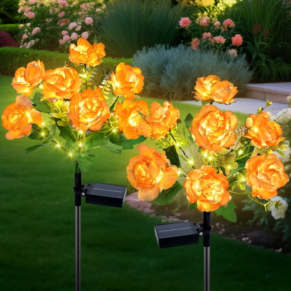 Ninonly Solar Garden Lights Outdoor 2 Pack, 8 Lighting Modes Solar Peony Flower Lights, for Garden Yard Patio Lawn Pathway Walkway Landscape Decoration