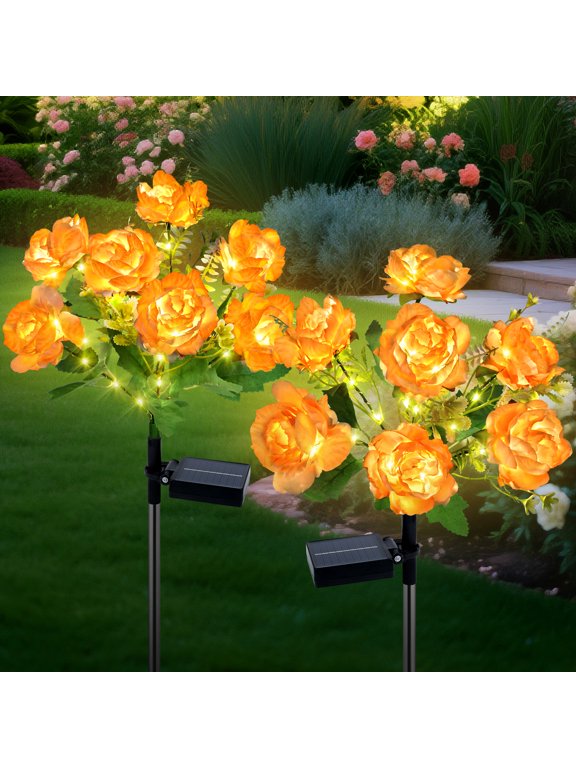 Solar Garden Lights Outdoor 2 Pack, 8 Lighting Modes Solar Peony Flower Lights, for Garden Yard Patio Lawn Pathway Walkway Landscape Decoration