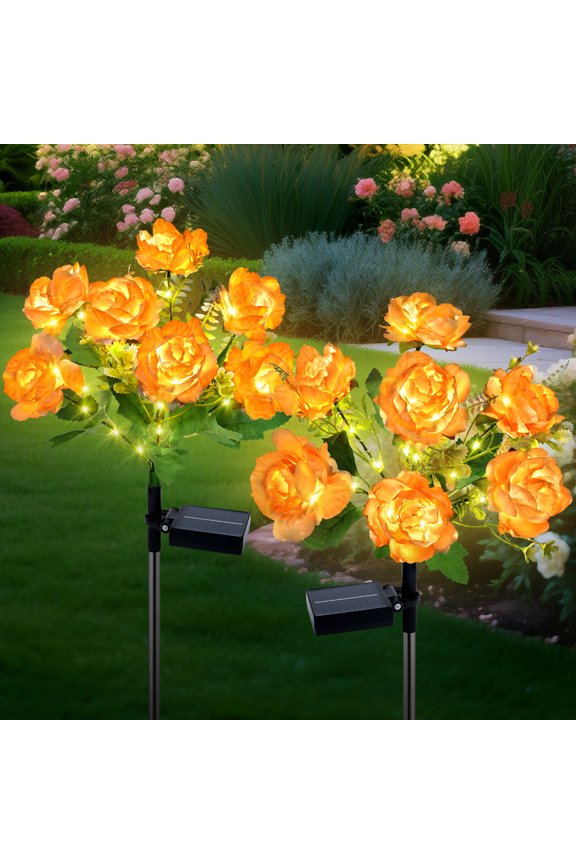 Solar Garden Lights Outdoor 2 Pack, 8 Lighting Modes Solar Peony Flower Lights, for Garden Yard Patio Lawn Pathway Walkway Landscape Decoration