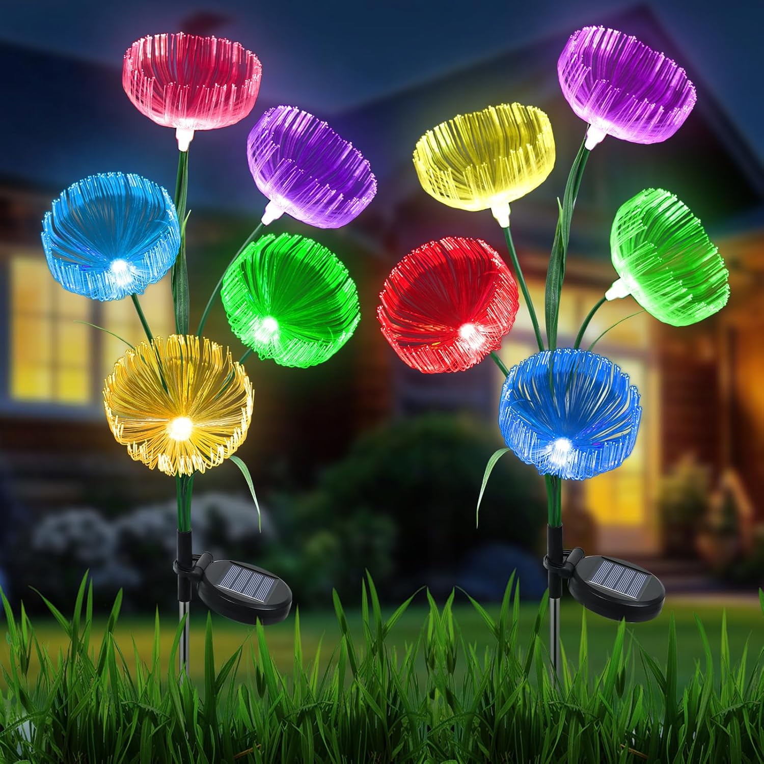 Ninonly 2 Pack Solar Lights Outdoor, Color Changing Solar Powered Garden Lights Fiber Jellyfish Waterproof for Landscape Patio Garden Pathway Christmas Lawn Backyard Decoration