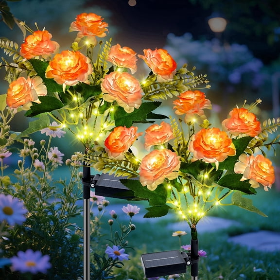 Ninonly 2 Pack Solar Hibiscus Flower Lights, 8 Lighting Modes Solar Lights Outdoor Waterproof for Garden Yard Patio Lawn Pathway Walkway Landscape Decoration ,Pink