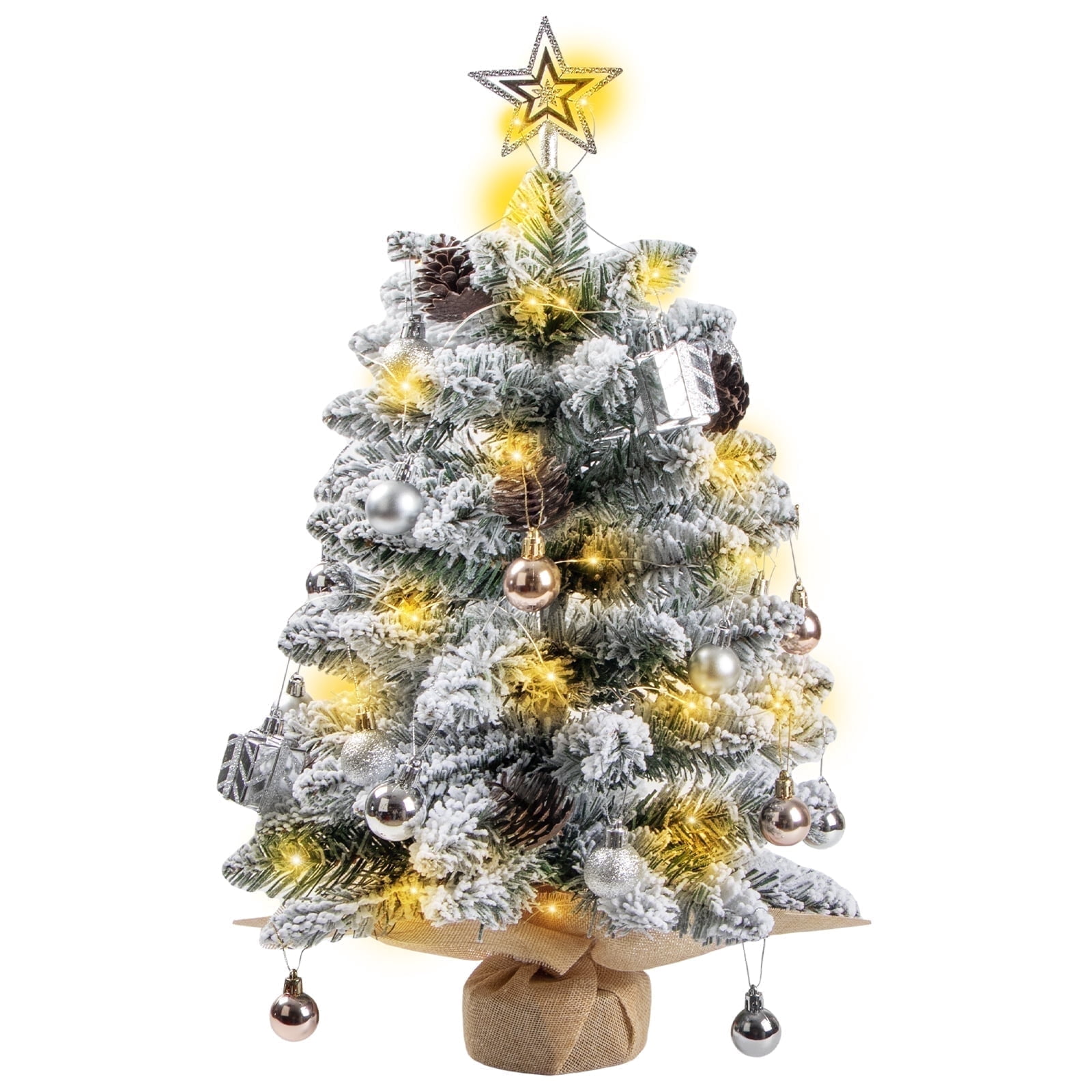 Ninonly 24 Inch Snowy Mini Christmas Tree, Artificial Tabletop Flocked ...