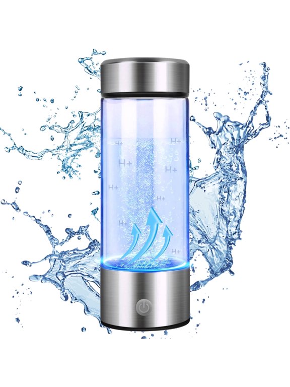 420ml Hydrogen Water Bottle, SPE & PEM Technology,Portable Rechargeable Hydrogen Water Generator,Silver