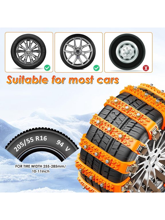 6 Pack Universal Tire Chains,Emergency Portable Snow Chains Suitable for Car, Truck, and SUV,Black