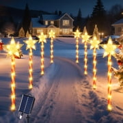Ninonly Solar Christmas Lights,Solar Christmas Star Candy Cane Lights,80 LED,8 Lighting Modes, Waterproof,Outdoor Pathway, 8 Pack