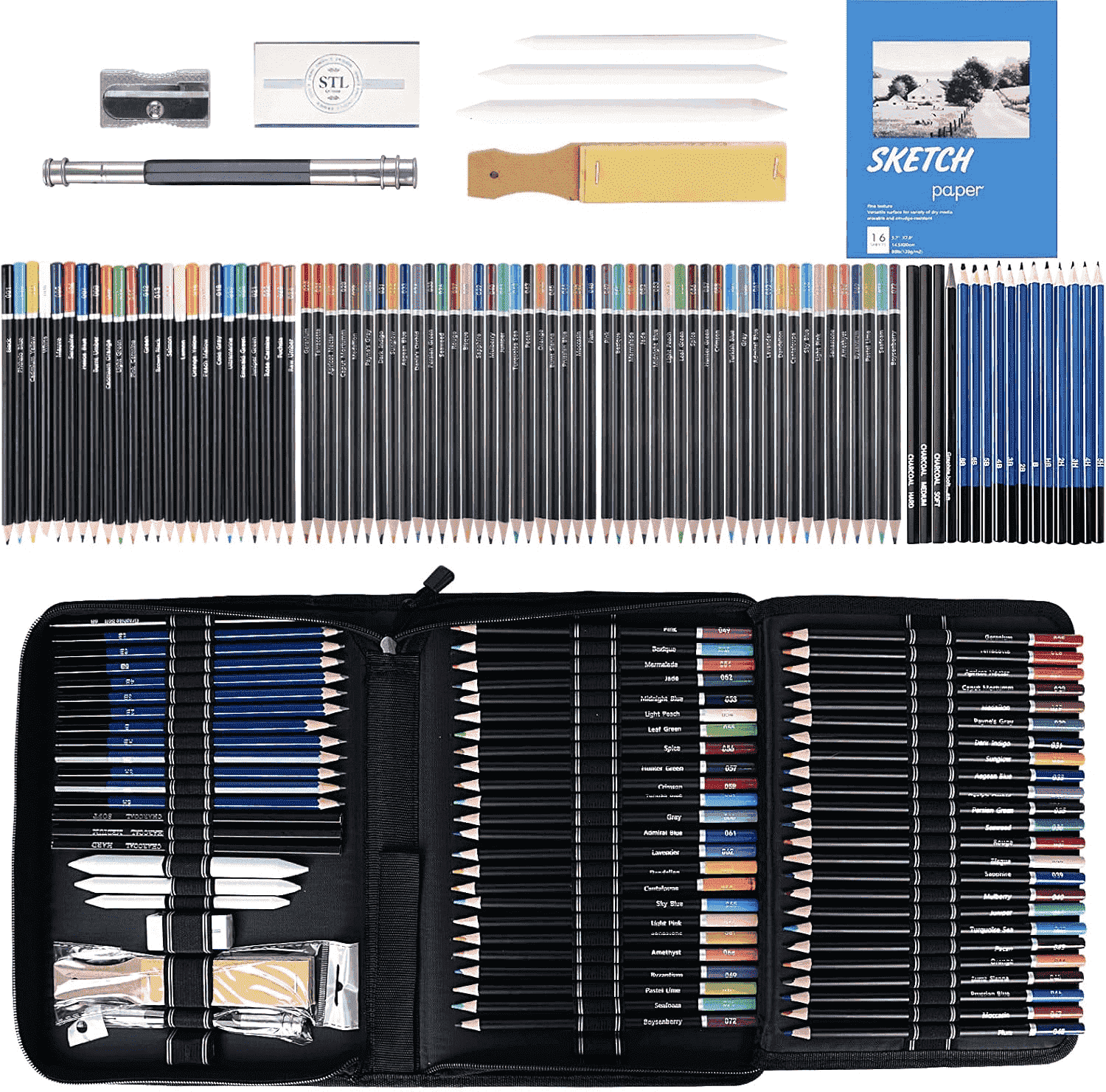 100pcs Drawing And Sketching Set Professional Art Supplies With Graphite Charcoal Colored Watercolor Metallic Pencils Blending Tools Sketchbook And Coloring Book In Zipper Case Black G 601100575085643