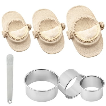 Ninonly Dumpling Maker Set, Empanada Maker Press, Dumpling Mold Set with Dough Cutter for Pierogi, Pastelitos, Cookies Pie, Ravioli, Chinese Dumpling, Multifunctional DIY Wrapper, 3 Sizes-Beige