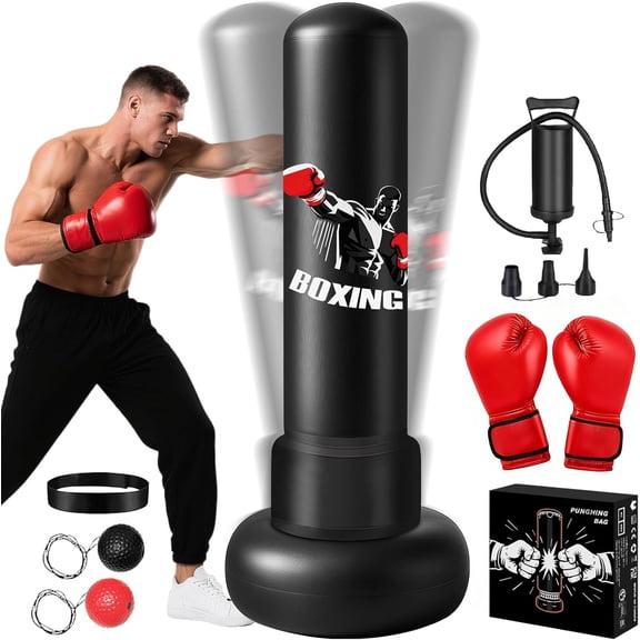 Ninonly Freestanding Punching Bag for Adults 70inch PVC All-in-One Training Set with Boxing Gloves,Black