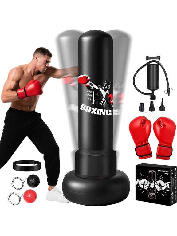 Freestanding Punching Bag for Adults 70inch PVC All-in-One Training Set with Boxing Gloves,Black