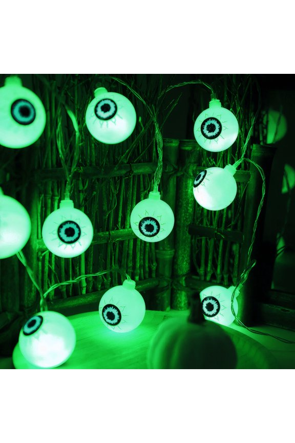 Halloween Eyeball String Lights,16FT 30LED Halloween Light Outdoor Battery Operated,8 Modes Green Eyeballs Halloween Decorations Waterproof for House Party Garden Yard Outdoor Halloween Decor