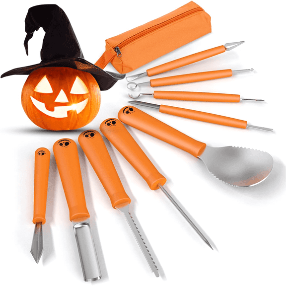 Ninonly Halloween Pumpkin Carving Tools Jack-O-Lanterns 9 Pcs Professional Pumpkin Carving Kit Stainless Steel Pumpkin Cutting Supplies with Carrying Bag for Adults Halloween Party Decoration