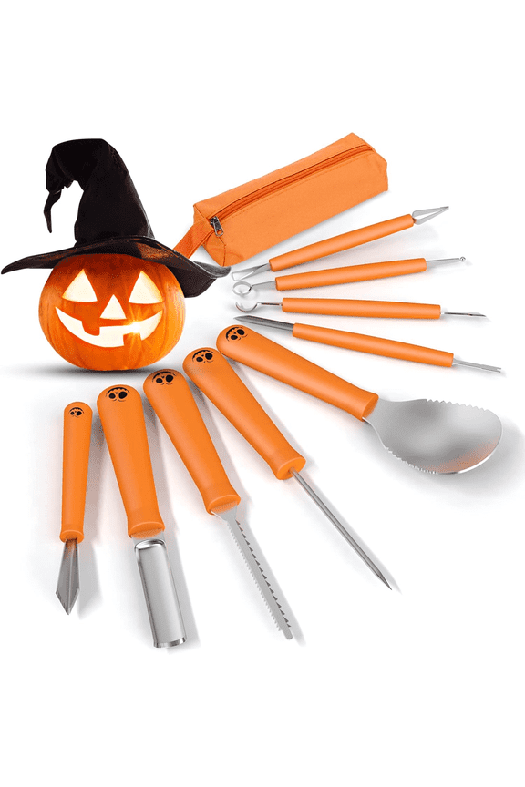 Halloween Pumpkin Carving Tools Jack-O-Lanterns 9 Pcs Professional Pumpkin Carving Kit Stainless Steel Pumpkin Cutting Supplies with Carrying Bag for Adults Halloween Party Decoration