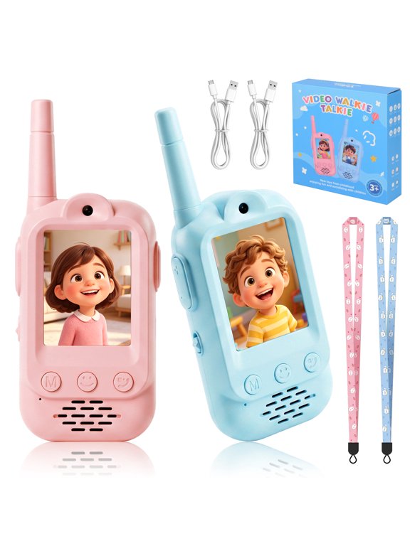 Walkie Talkies for Kids, Handheld 2 Pack Rechargeable Video Walkies Talkies, Indoor Outdoor Toys,Blue&Pink