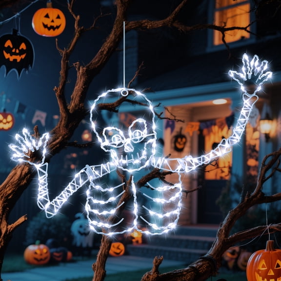 Ninonly 21 Inch Halloween Window Lights, USB Powered Skeleton Halloween Lights, LED Indoor/Outdoor Lights
