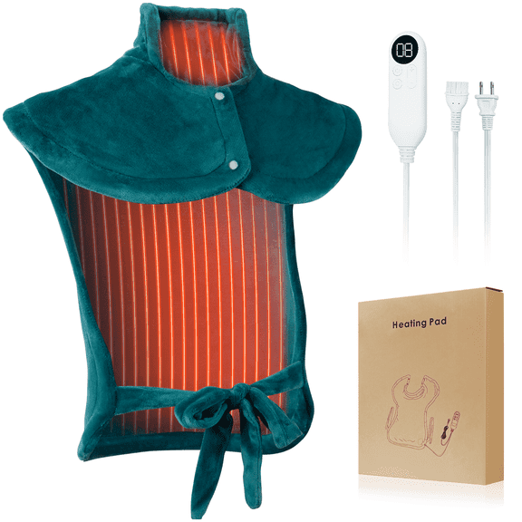 Ninonly Heating Blanket for Neck and Shoulders,3 Timers Auto-Off Wearable Electric Heated Shawl with 9 Heat Levels for Back Pain Relief 24"x34",Weighted Heating Shawl for Women Men Mom Dad, Green