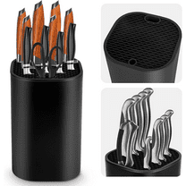 Ninonly Knife Block Without Knives 2 in 1 Universal Square Knife Holder for Kitchen with Scissors Slot Space Saving Detachable Kitchen Knife Storage