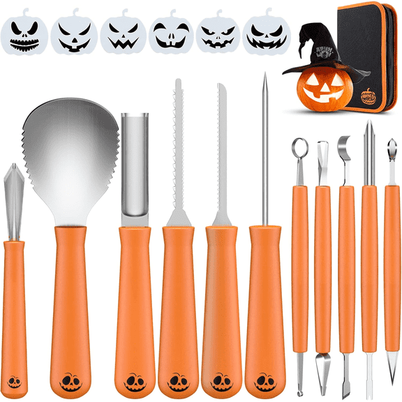 Ninonly Pumpkin Carving Kit, Professional 17Pcs Stainless Steel Pumpkin Knives Tool with Carrying Bag Pumpkin Carver Pumpkin Sculpting Set for Adults Halloween Party Decorating Jack-O-Lanterns