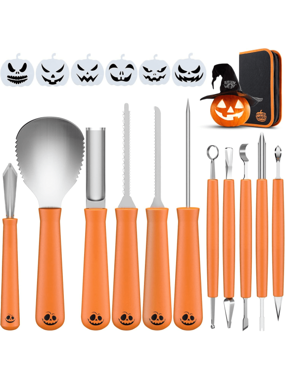 Pumpkin Carving Kit,Professional 17Pcs Stainless Steel Pumpkin Knives Tool with Carrying Bag,for Pumpkin Jack-O-Lanterns