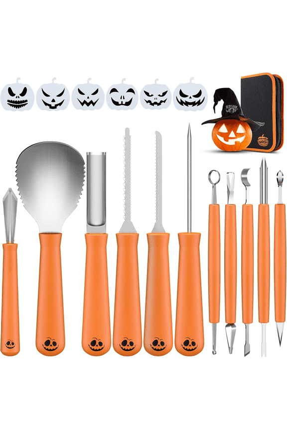 Pumpkin Carving Kit, Professional 17Pcs Stainless Steel Pumpkin Knives Tool with Carrying Bag Pumpkin Carver Pumpkin Sculpting Set for Adults Halloween Party Decorating Jack-O-Lanterns