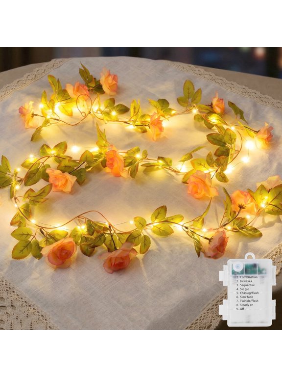 Rose Fairy Lights, 7.2FT 40 LED Pink Artificial Flower Garland with Lights, 8 Lighting Modes Garden, Battery Operated Decoration for Wedding Party Balcony Room