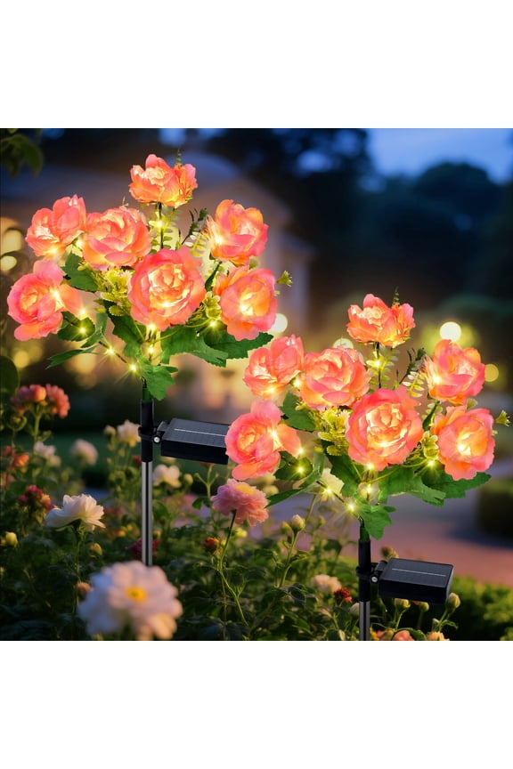 Solar Garden Lights Outdoor 2 Pack, 8 Lighting Modes Solar Peony Flower Lights, for Garden Yard Patio Lawn Pathway Walkway Landscape Decoration,Pink