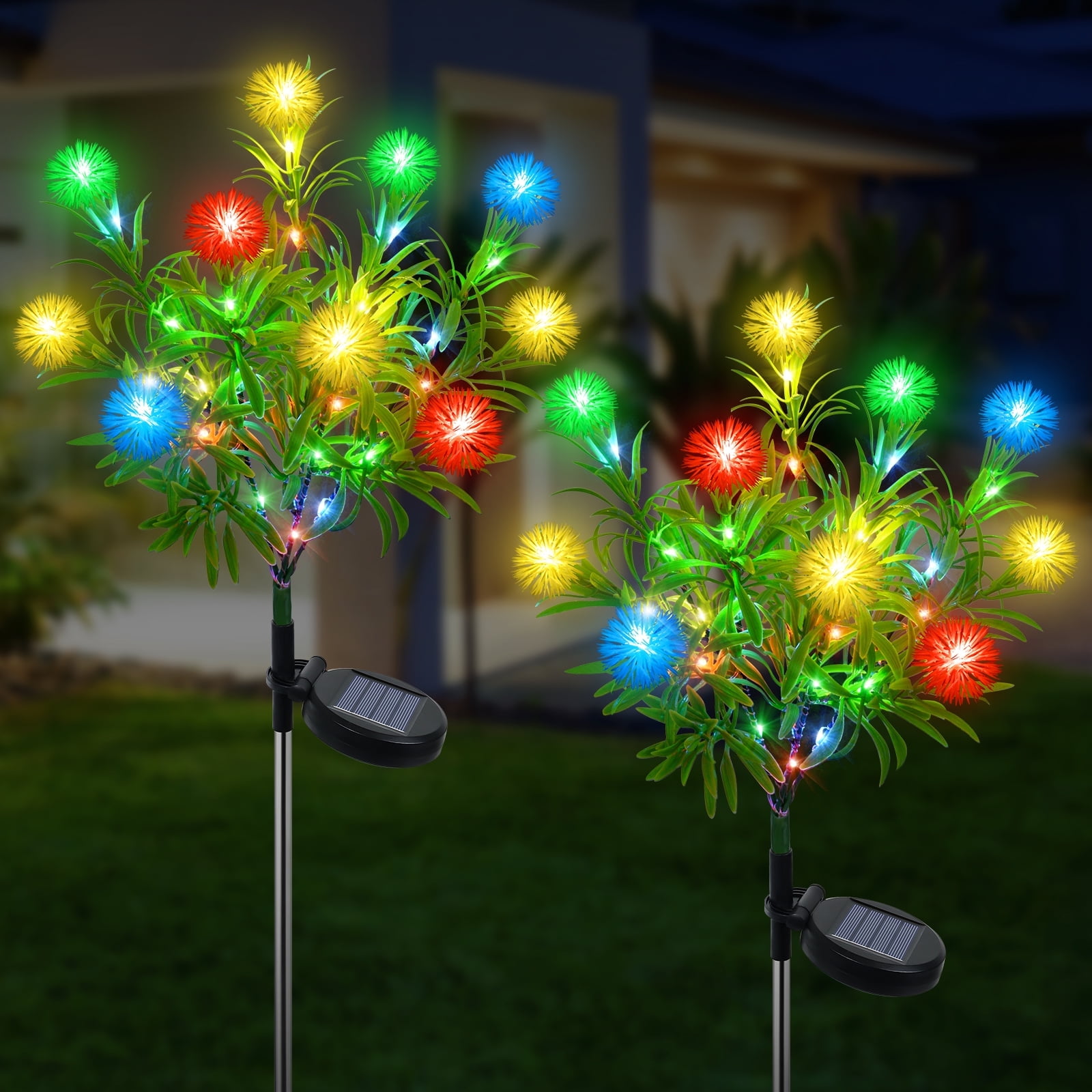 Ninonly Solar Garden Lights, 2 Pack Solar Lights Outdoor Waterproof, Multicolor Dandelion Solar Lights Outdoor Garden Decor, Solar Landscape Lights for Yard Patio Lawn Porch Pathway Decoration