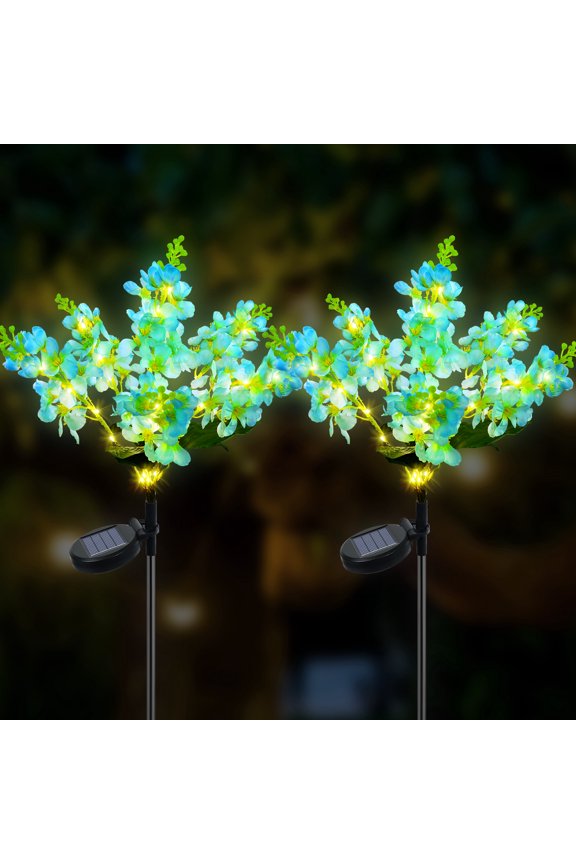 Solar Garden Lights, 2 Pack Solar Violet Flowers Lights Outdoor, 600mAh Waterproof Solar Powered Pathway Lights for Patio Yard Landscape Decoration
