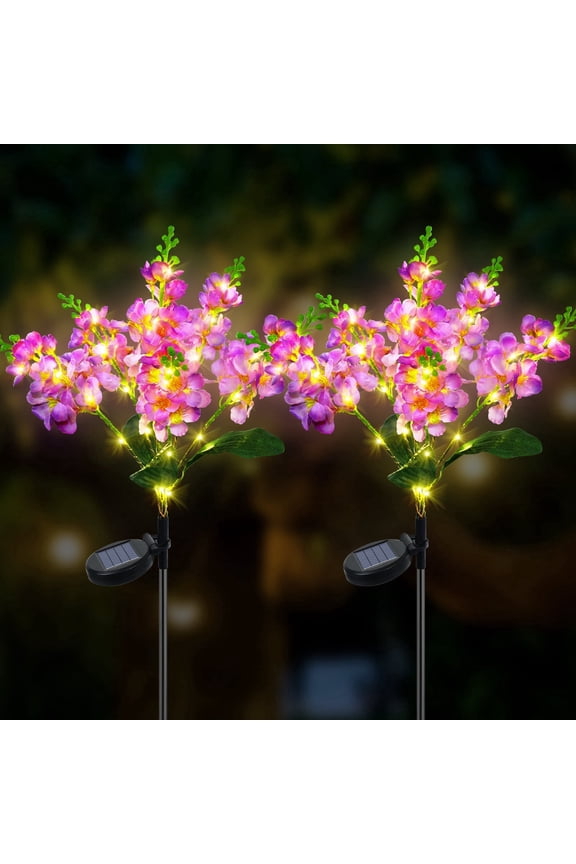 Solar Garden Pathway Lights Violet Purple Flowers Waterproof LED 2 Pack