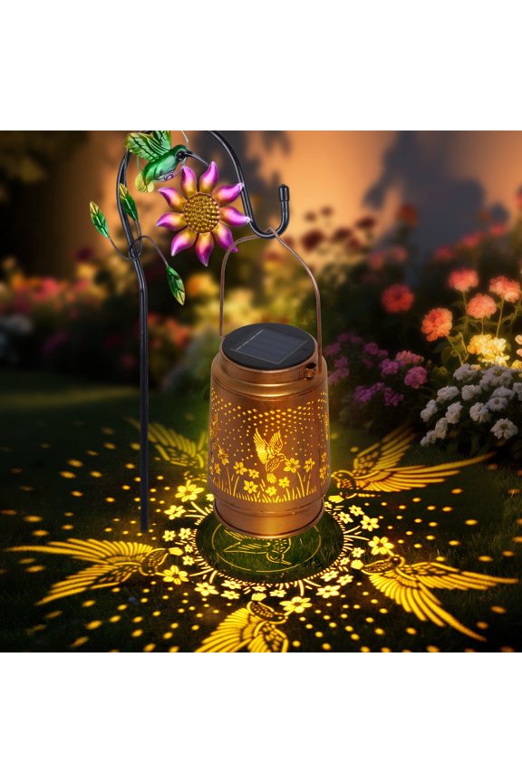 Hummingbird Solar Lanterns Garden Decor Outdoor Waterproof Hollow Out Retro Metal LED Hanging Solar Lights for Yard Patio Birthday Christmas Gifts for Women
