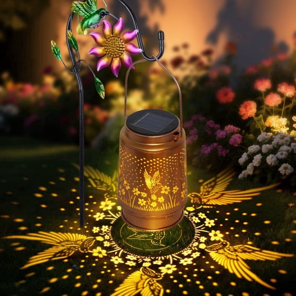 Ninonly Hummingbird Solar Lanterns Garden Decor Outdoor Waterproof Hollow Out Retro Metal LED Hanging Solar Lights