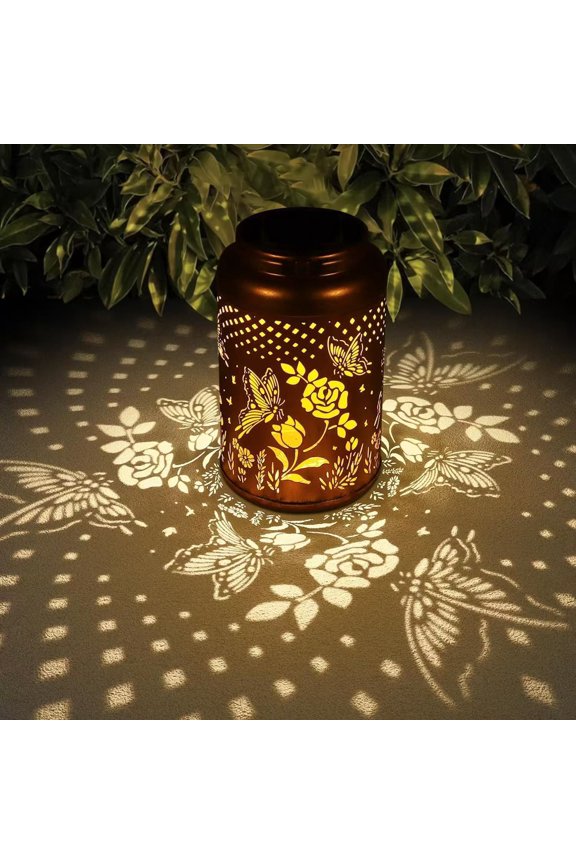 Solar Garden Lights, Iron Outdoor Lantern Rose Butterfly Pathway Light