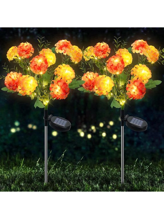 2 Pack Solar Garden Lights with 20 Hydrangea Flowers, Waterproof LED Solar Flower Lights