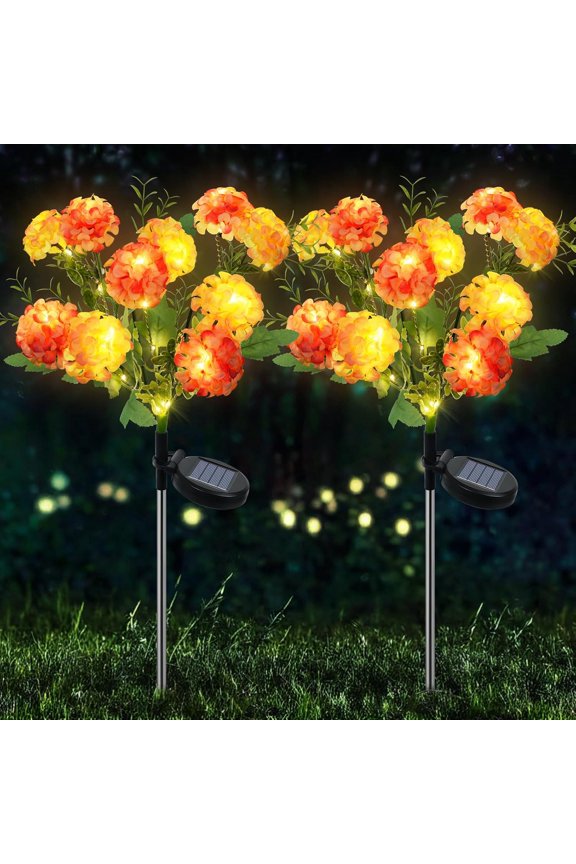 Solar Lights Outdoor, 2 Pack Solar Garden Lights with 20 Hydrangea Flowers, Waterproof Solar Flower Lights Outdoor Garden Decor, Solar Pathway Lights for Patio Yard Lawn Walkway Decoration