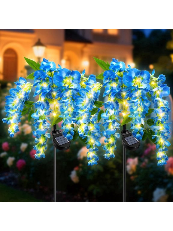 2-Pack Solar Wisteria Lights, 2 Lighting Modes Waterproof Outdoor Solar Garden Lights,Blue