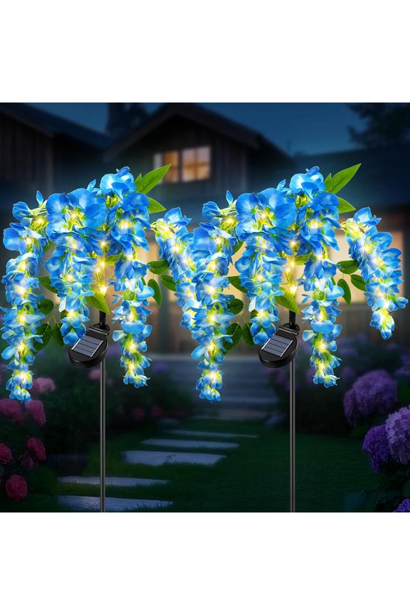 Solar Garden Lights Outdoor, Solar Wisteria Flowers Lights, 2 Pack Solar Pathway Lights Blue