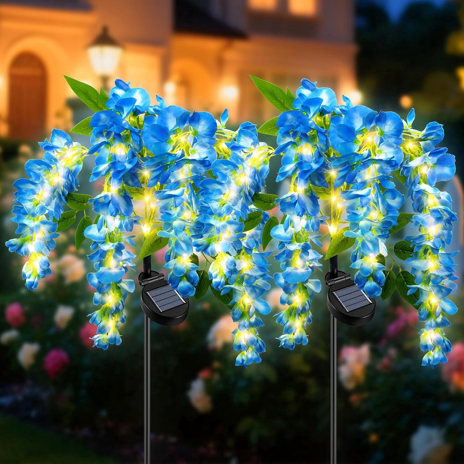 Ninonly Solar Garden Lights, 2-Pack Solar Pathway Lights, 2 Lighting Modes, Solar Wisteria Flower Lights Outdoor, Waterproof, for Landscape, Courtyard, and Lawn Decor