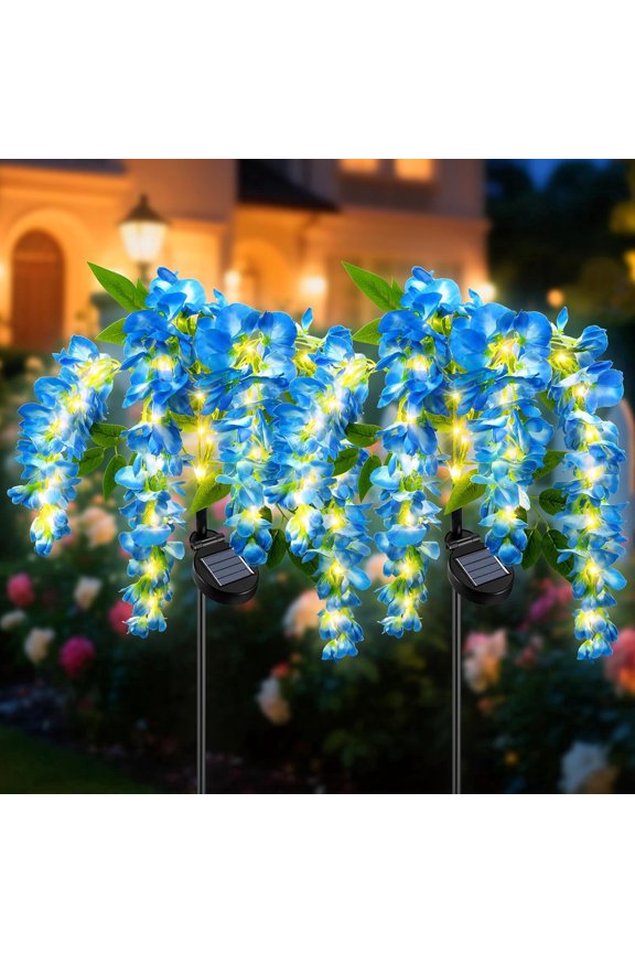 Solar Garden Lights, 2-Pack Solar Pathway Lights, 2 Lighting Modes, Solar Wisteria Flower Lights Outdoor, Waterproof, for Landscape, Courtyard, and Lawn Decor