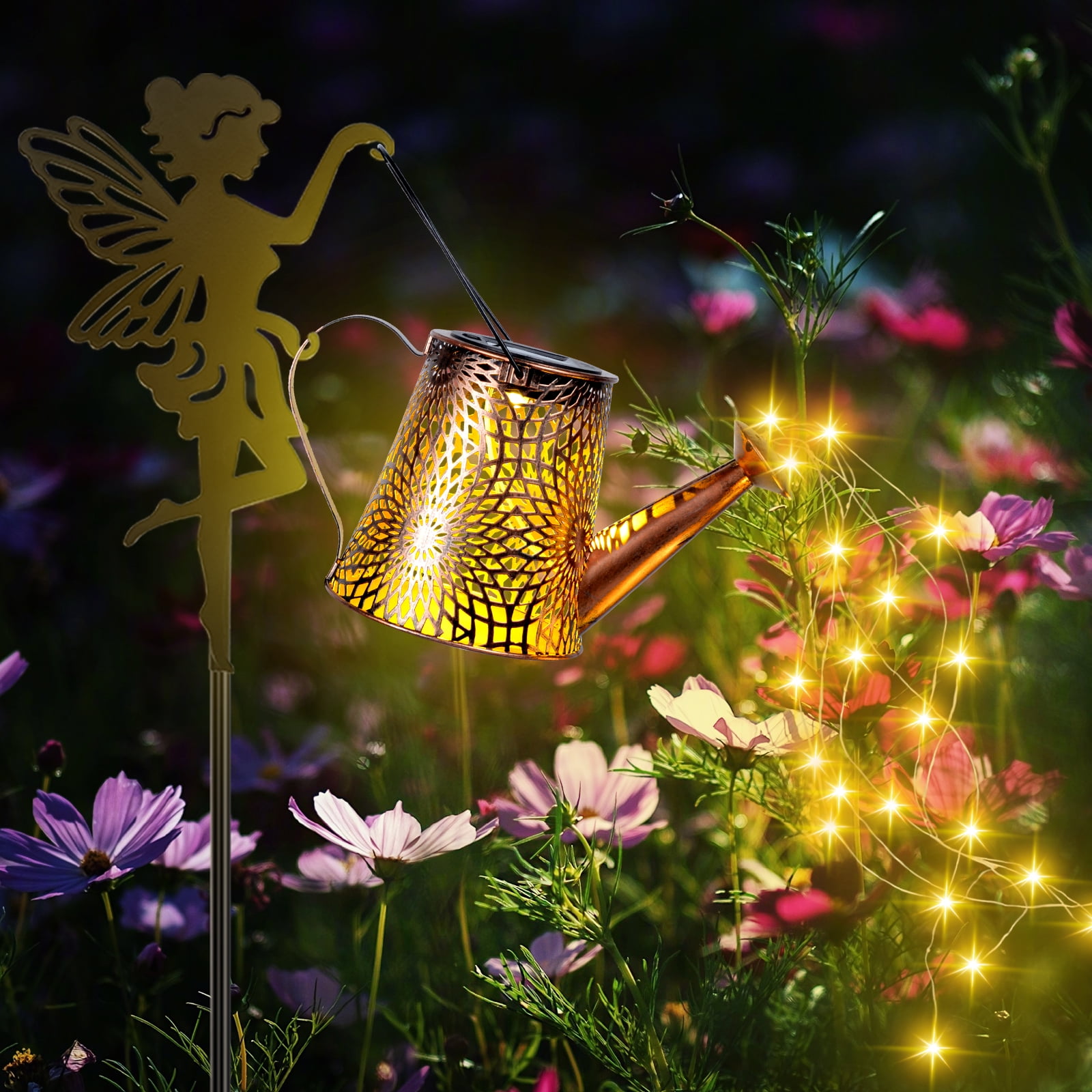 Ninonly Solar Garden Lights Outdoor, Waterproof Solar Watering Can Lights Fairy Landscape Lanterns Retro Metal, Solar Pathway Lights for Porch Lawn Yards Driveway Decorations