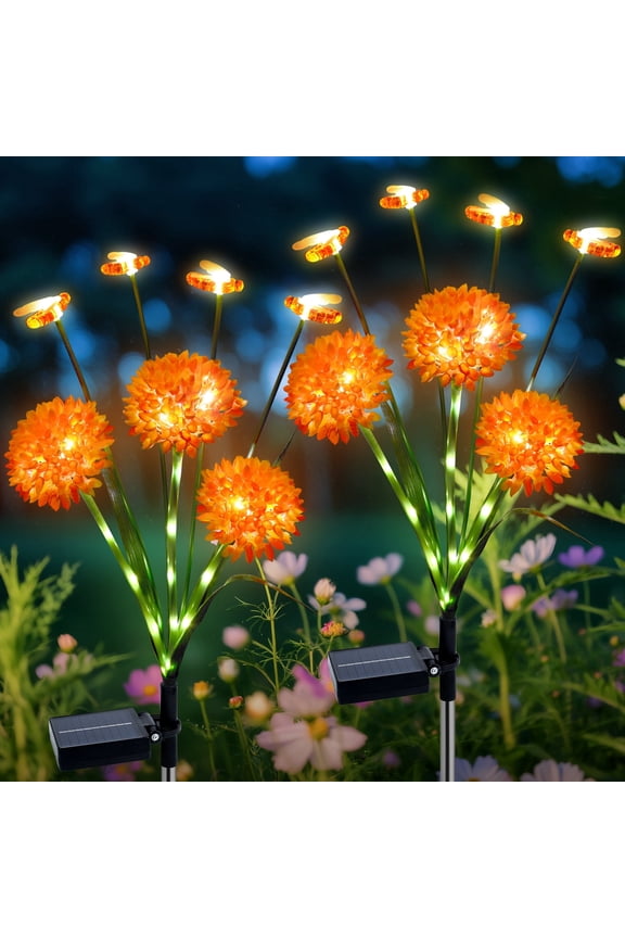 2 Pack Solar Beehive Flower Lights with Swaying Bees, 8 Lighting Modes Waterproof Solar Lights Outdoor for Garden Yard Patio Lawn Pathway
