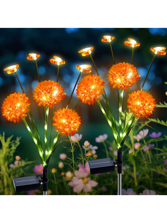2 Pack Solar Beehive Flower Lights with Swaying Bees, 8 Lighting Modes Waterproof Solar Lights Outdoor for Garden Yard Patio Lawn Pathway
